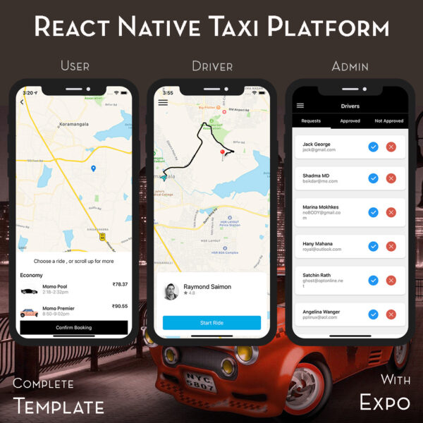 Taxi Booking App Template | React Native (User, Driver & Admin)